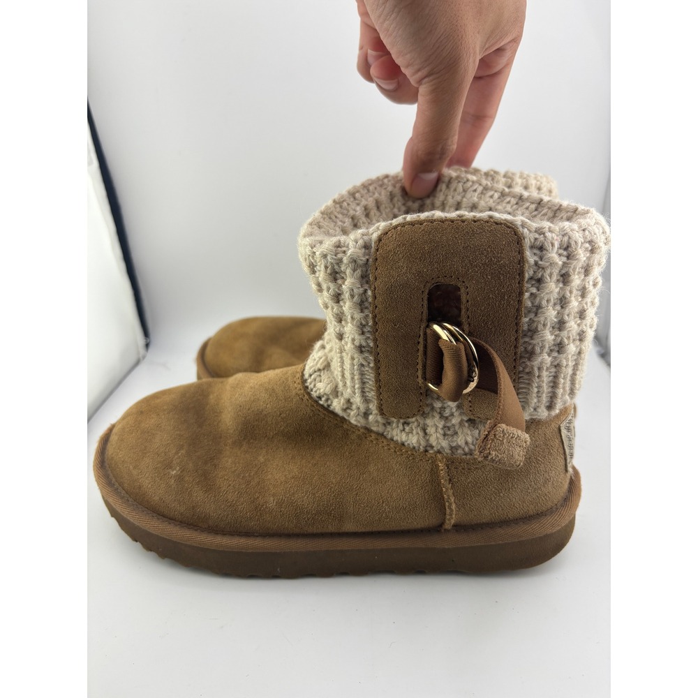 UGG Australia Chestnut Suede Cream Knit Buckle Boots 1113460 Womens Size 5